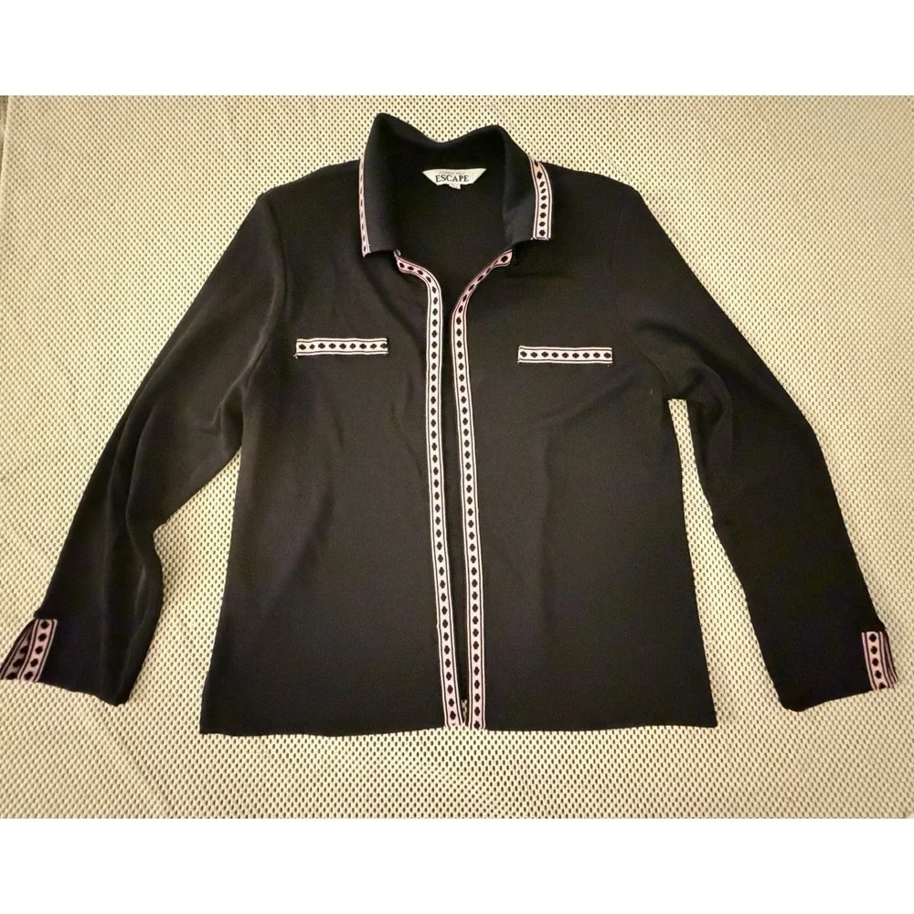Vtg Howard Wolf Escape Sweater Women Size M/L Open Front‎ Acrylic Black Lavender